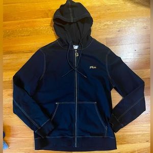 Fila black and gold denim zip up hoodie